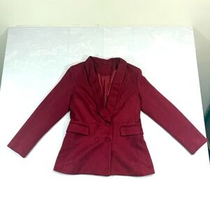 Womens Blazer Jacket Burgundy Medium Shawl Lapel Double Breasted Flap Pockets